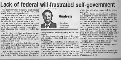 Lack of federal will frustrated self-government