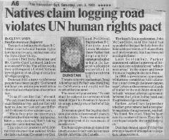 Natives claim logging road violates UN human rights pact