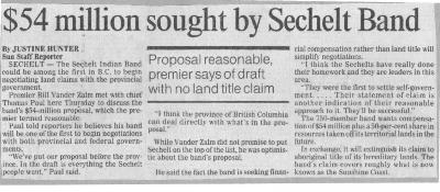 $54 million sought by Sechelt Band