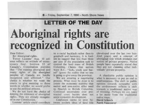 Aboriginal rights are recognized in Constitution