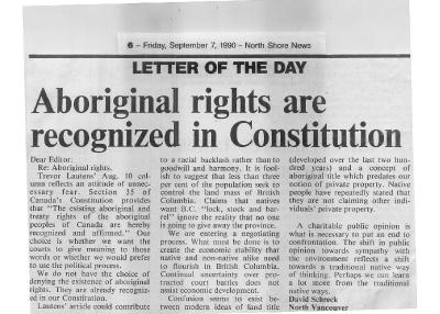 Aboriginal rights are recognized in Constitution