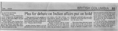 Plea for debate on Indian affairs put on hold