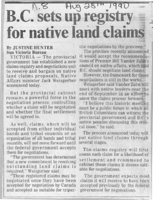 B.C. sets up registry for native land claims
