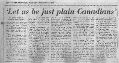 "Let us be just plain Canadians"