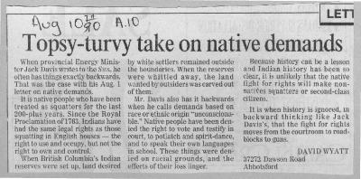 Topsy-turvy take on native demands