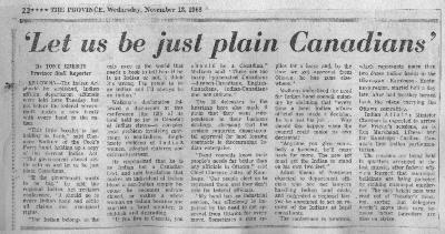 "Let us be just plain Canadians"