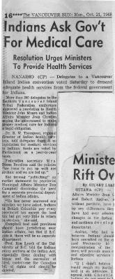Indians Ask Gov't For Medical Care: Resolution Urges Ministers To Provide Health Services
