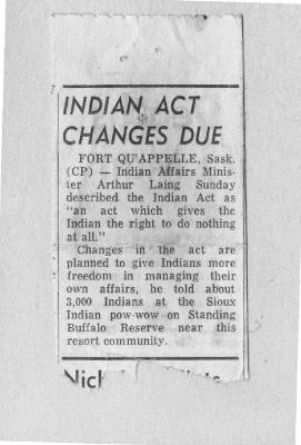 Indian Act Changes Due