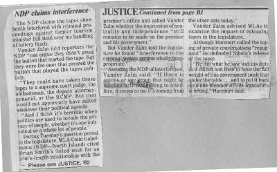 ["The NDP claims the tapes show Smith interfered with criminal proceedings against former tourism minister BVill Reid over his handling of lottery funds..."]