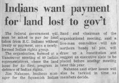Indians want payment for land lost to gov't