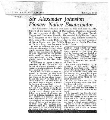 Sir Alexander Johnston PIoneer Native Emancipator