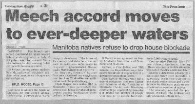 Meech accord moves to ever-deeper waters: Manitoba natives refuse to drop house blockade