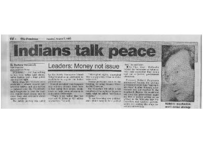 Indians talk peace: Leaders: Money not issue