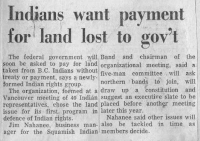 Indians want payment for land lost to gov't