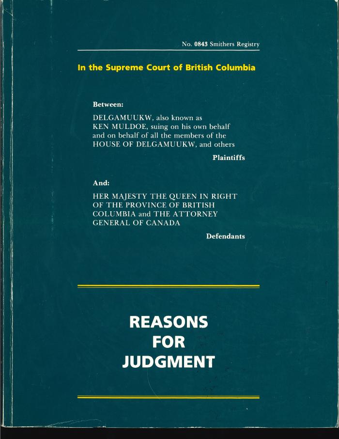 Delgamuukw v. A.G. Reasons for Judgment