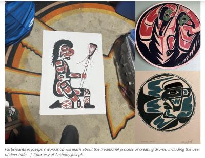 Sḵwx̱wú7mesh Nation artist Anthony Joseph leads drum-making workshop at Capilano University