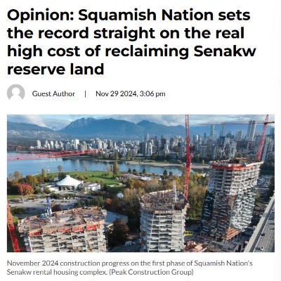 Opinion: Squamish Nation sets the record straight on the real high cost of reclaiming Senakw reserve land