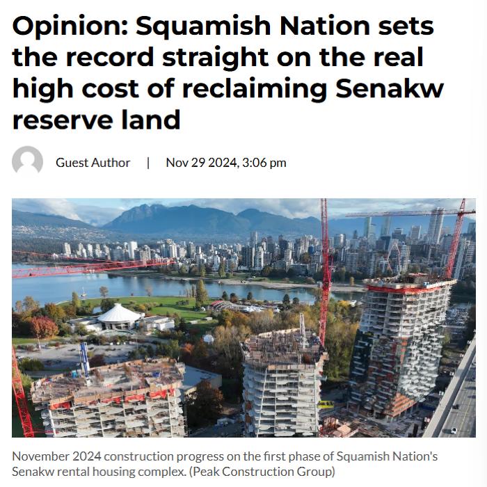 Opinion: Squamish Nation sets the record straight on the real high cost of reclaiming Senakw reserve land