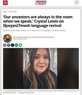 ‘Our ancestors are always in the room when we speak,’ Crystal Lewis on Sḵwx̱wú7mesh language revival